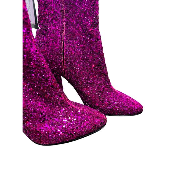 NEW SAINT LAURENT Fuchsia Pink Glitter Heeled Side Zip Bootie size 36.5 US 6.5 - Picture 4 of 14